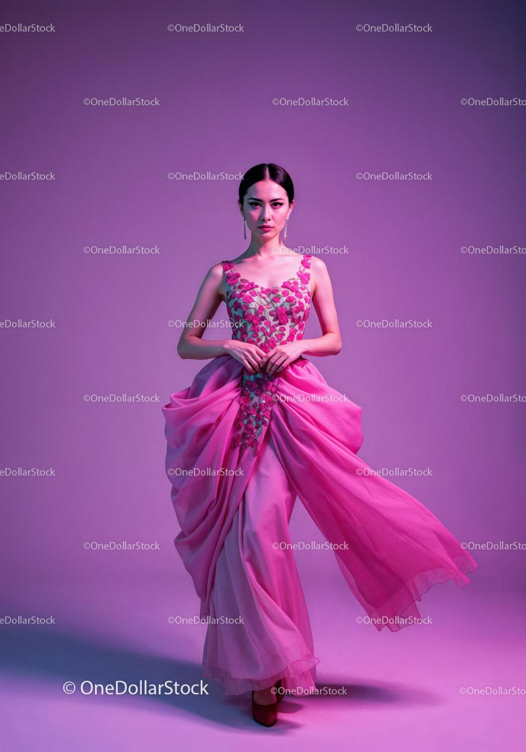 Elegant Female Model in Pink Dress with Vibrant Studio Lighting Stock Photo Bundle preview 20