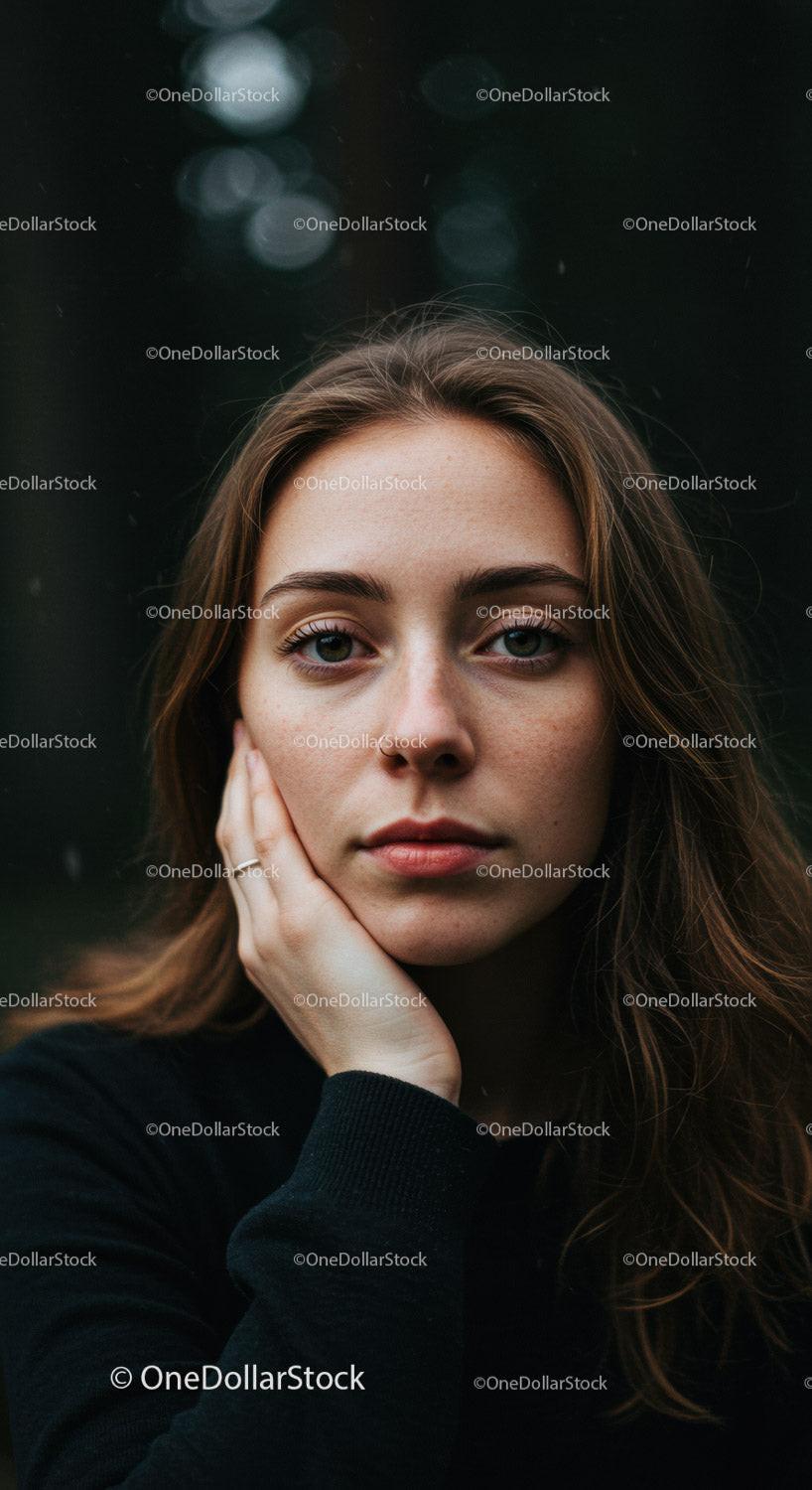 Thoughtful young woman resting her face on hand outdoors