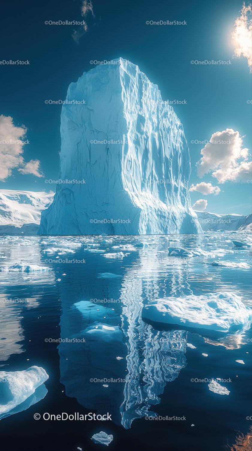 Majestic Blue Iceberg Reflecting in Calm Polar Waters Under Bright Sun Stock Photo Bundle preview 18