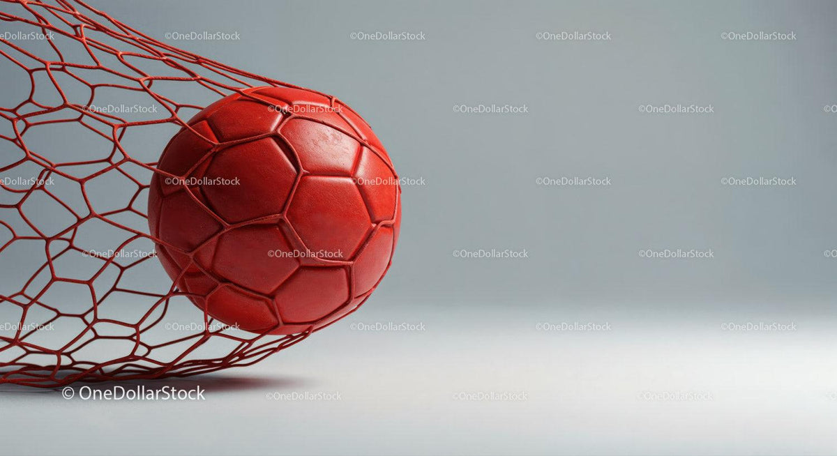 Red Soccer Ball in Goal Net with Dynamic Sports Atmosphere Stock Photo Bundle preview 12