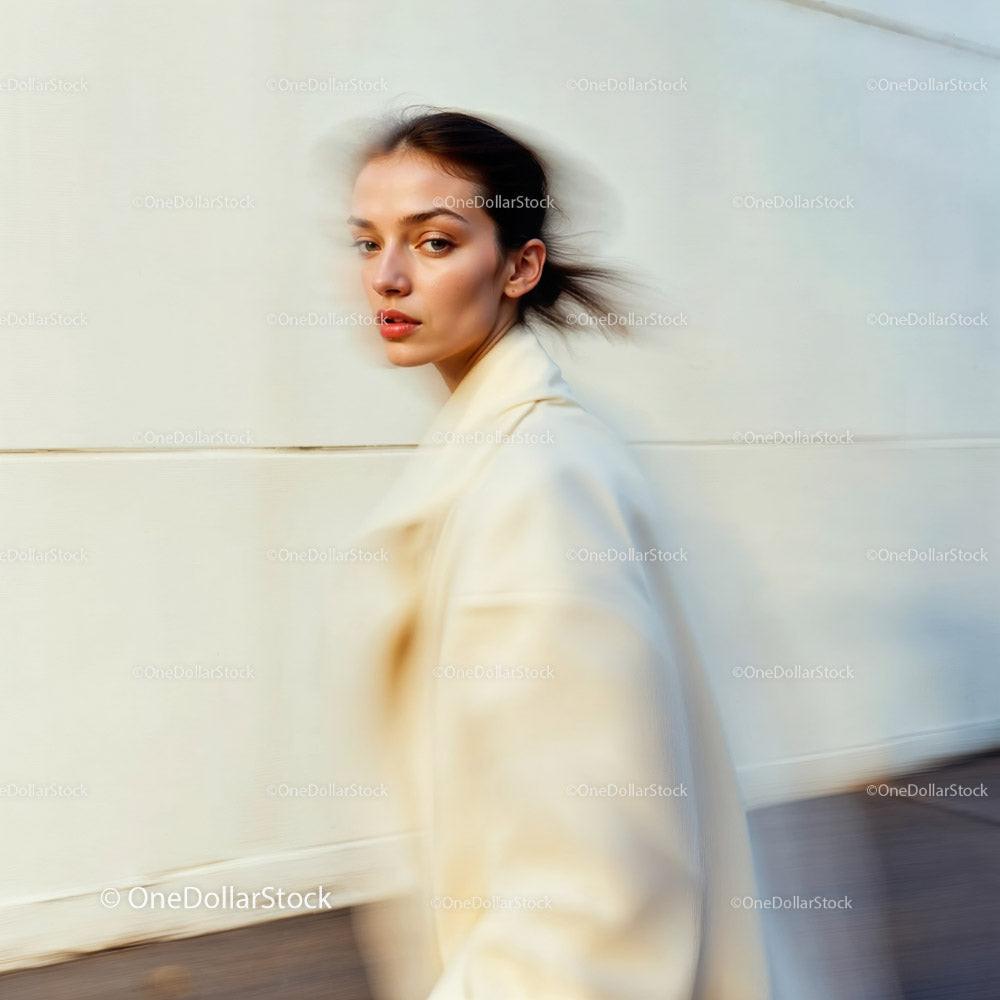 stock photo bundle made with Stylish Woman in Motion Wearing Elegant Beige Outfit Stock Photo Bundle