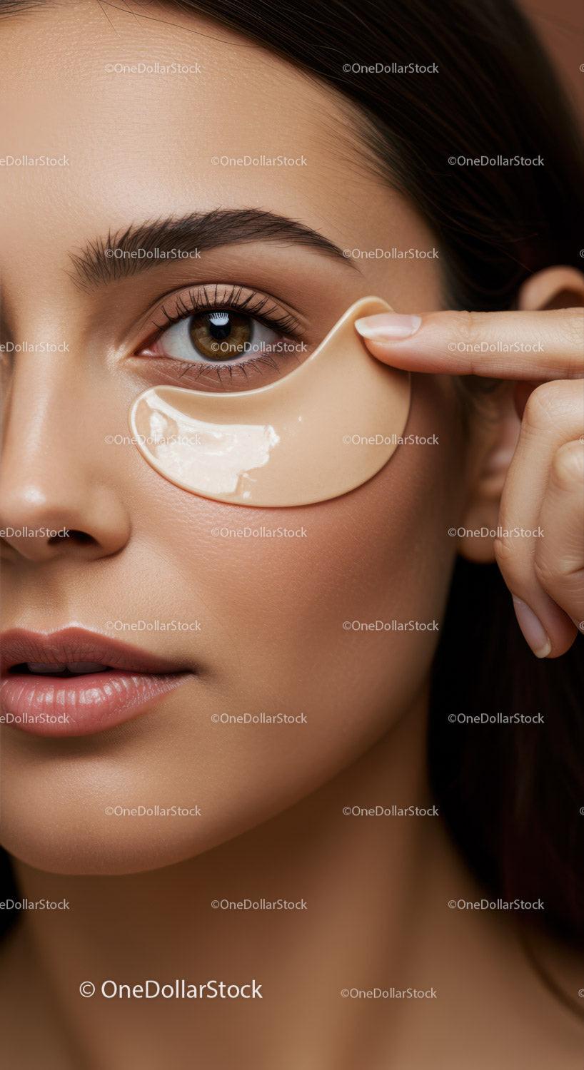 Close-up of Woman Applying Under-Eye Gel Patch for Refreshing Skincare
