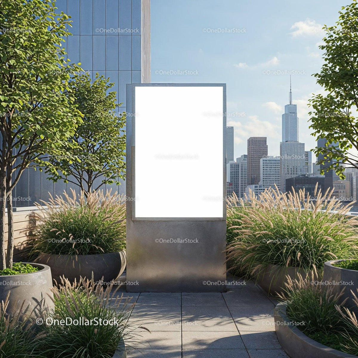 Urban rooftop with blank advertising billboard display JPG Mockup Image preview