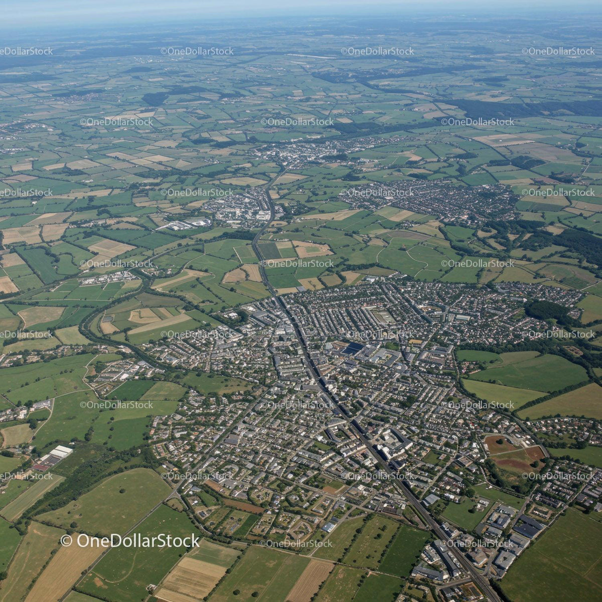 Aerial View of Cityscape with Urban and Rural Landscape