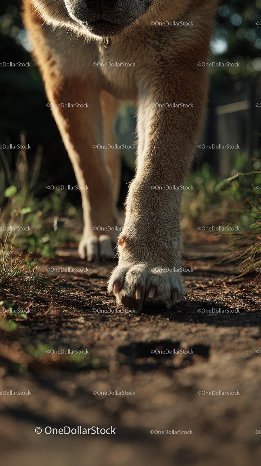 Close-up of a Dog's Paws Walking on Dirt Ground in Natural Setting