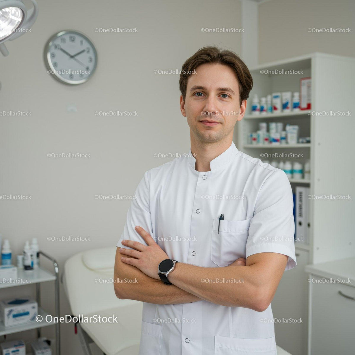 Young Male Doctor in White Coat in Clinic Setting
