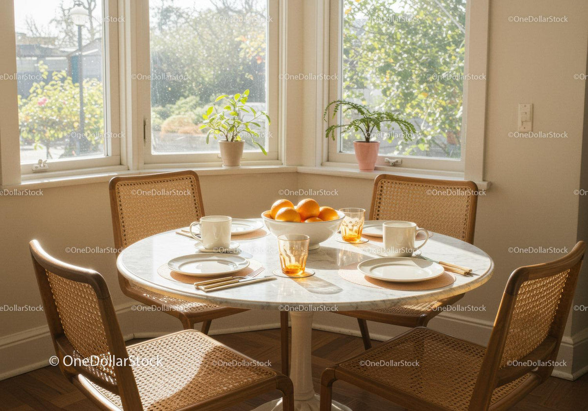 Bright dining nook with natural sunlight and cozy decor