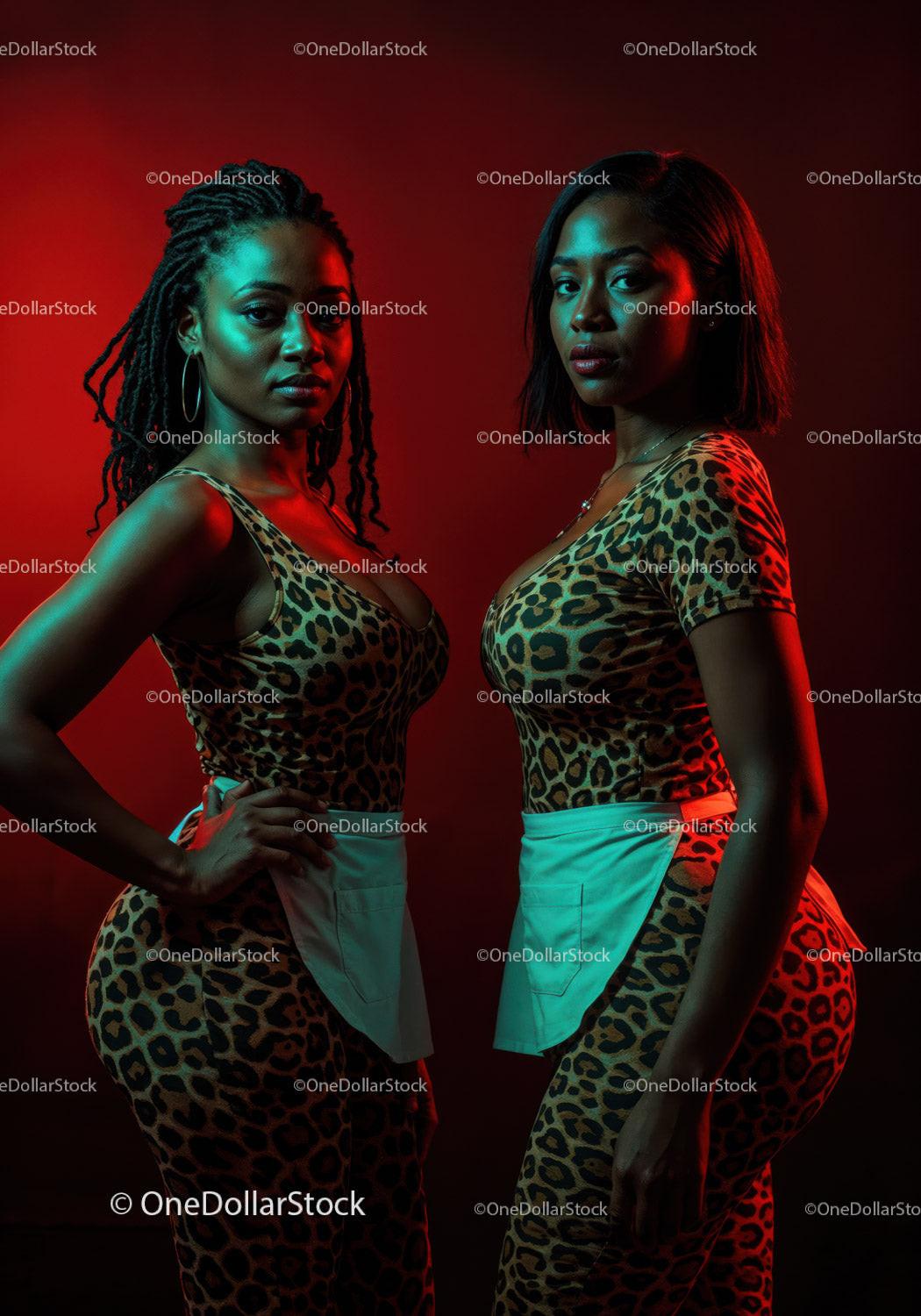 Stylish Women in Leopard Prints with Vibrant Studio Lighting Stock Photo Bundle preview