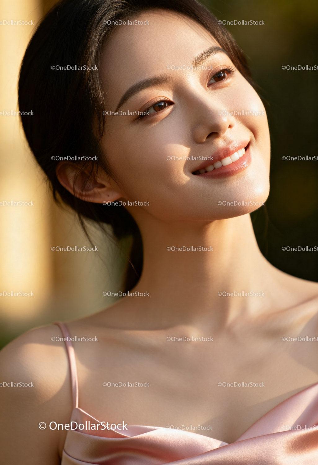 Smiling young woman enjoying warm sunlight outdoors