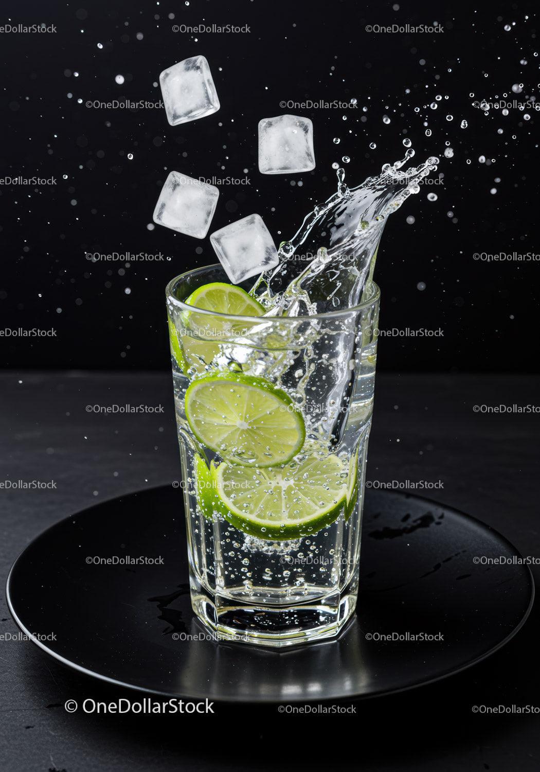 Refreshing Lime Slices Splashing in Sparkling Water