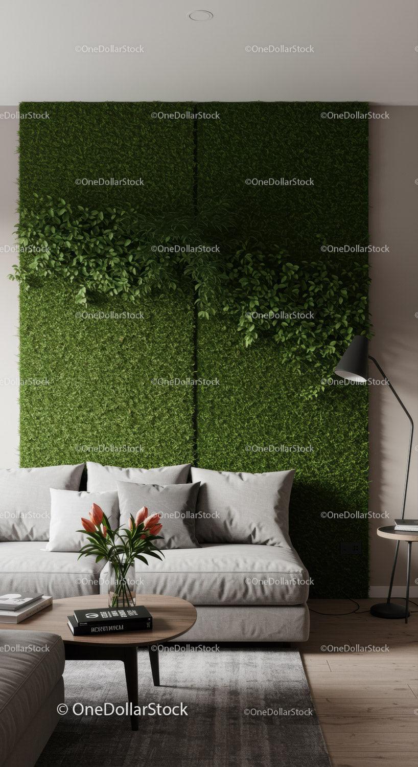 Green Vertical Garden Wall in Stylish Contemporary Living Room