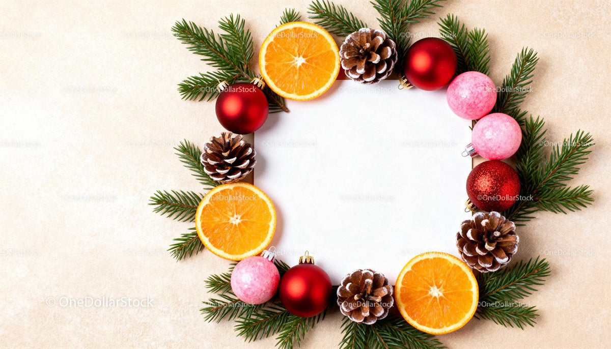 Festive Christmas wreath with orange slices and ornaments