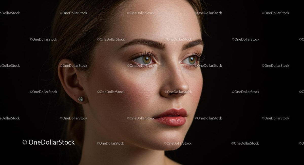 Beautiful Woman with Green Eyes and Flawless Skin Portrait