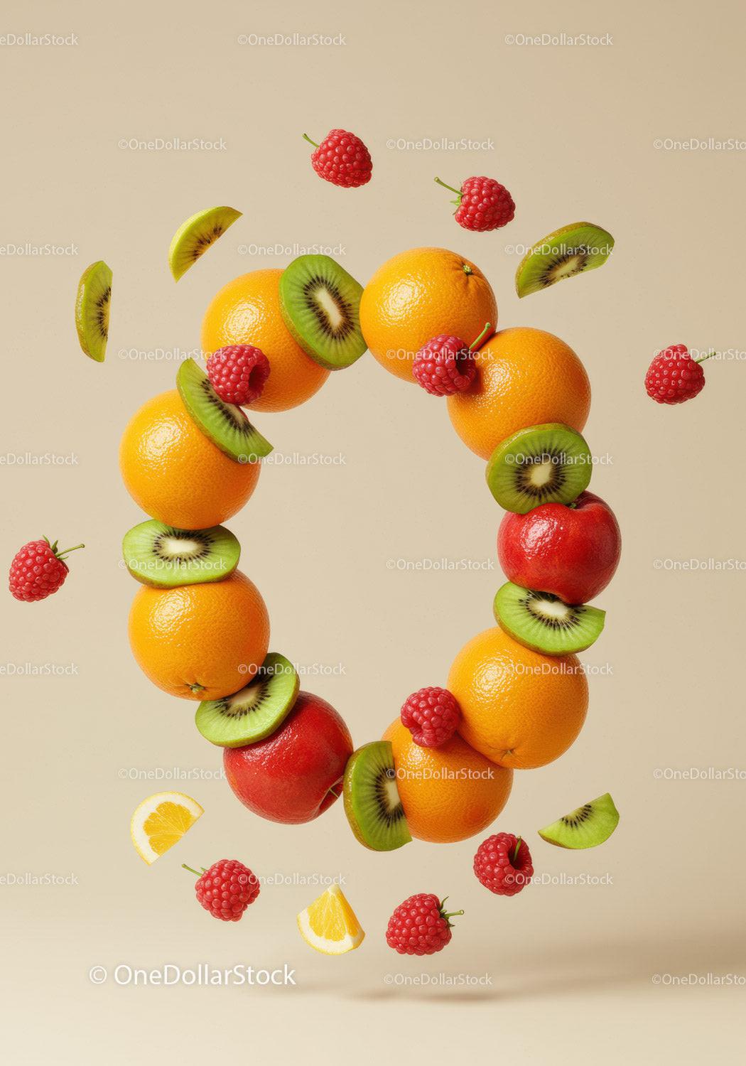 Floating Fresh Citrus and Mixed Fruits Ring on Beige