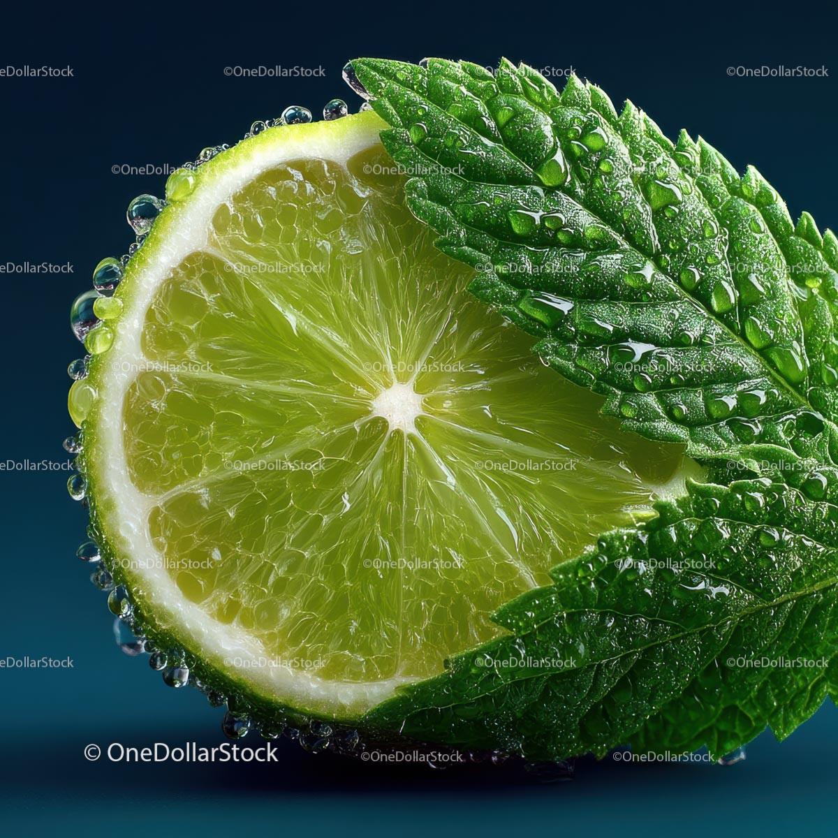 Close-Up of Fresh Lime with Mint Leaf and Water Droplets Stock Photo Bundle preview 21