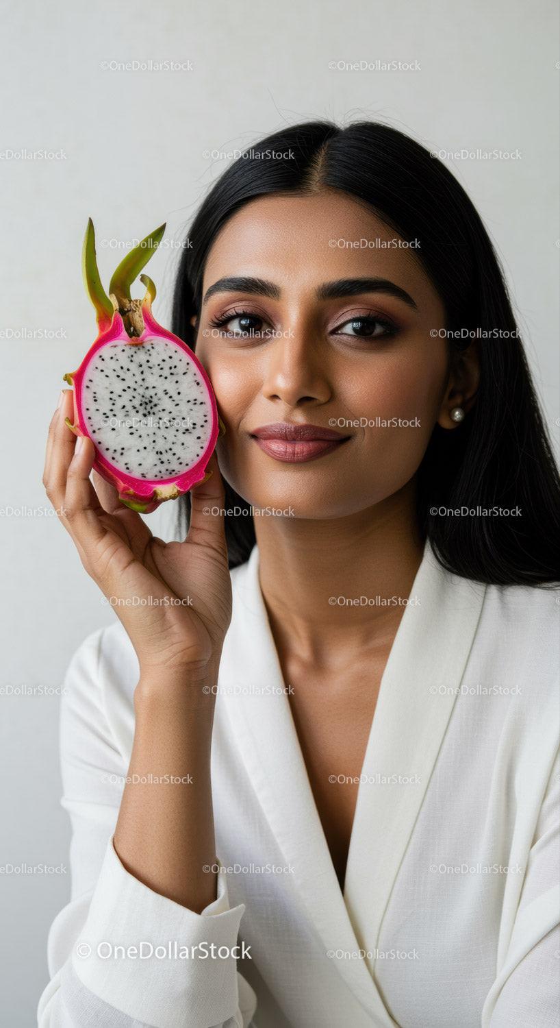 Asian Woman Holding Fresh Dragon Fruit for Healthy Lifestyle