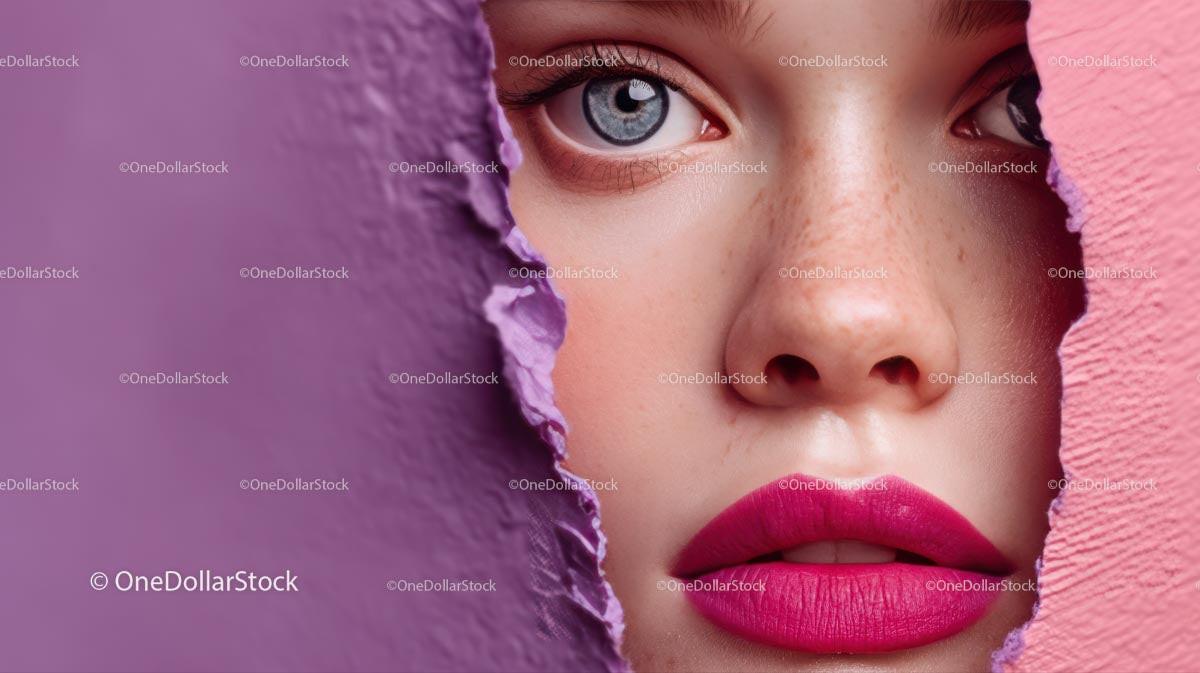 Close-Up Portrait of a Glamorous Model with Pink Lipstick Stock Photo Bundle preview 15