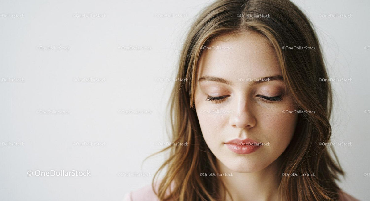 Beauty Portrait of a Young Woman with Brown Hair and Soft Makeup