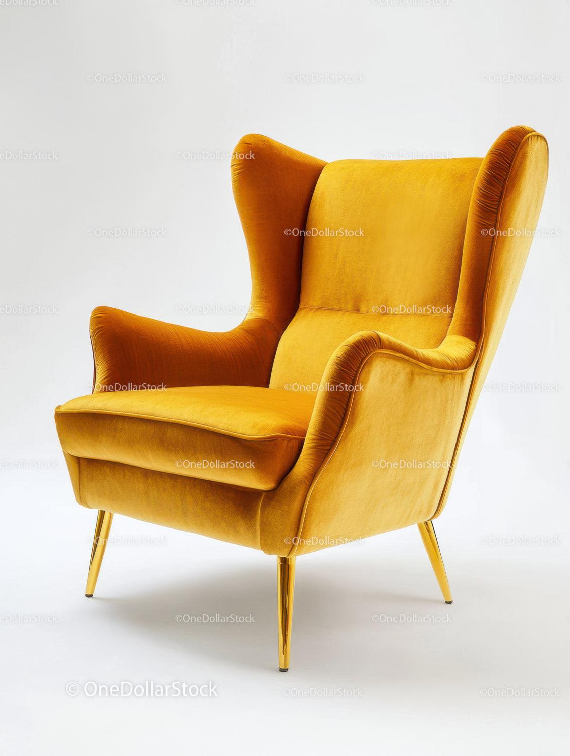 Elegant Orange Velvet Armchair with Gold Legs for Modern Interiors