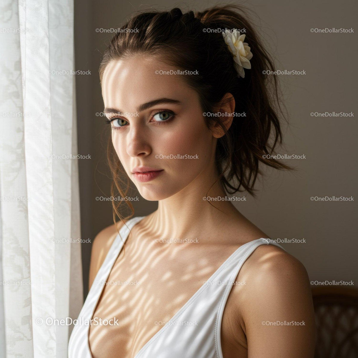 Bright Portrait of a Young Woman with Beautiful Eyes and Soft Shadows