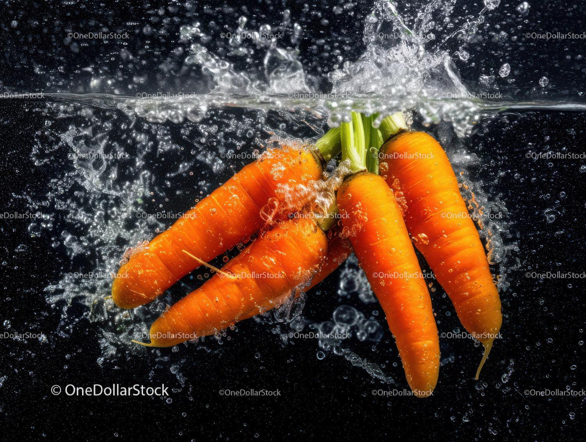 Fresh Carrots Splashing into Water in Vibrant Food Photography