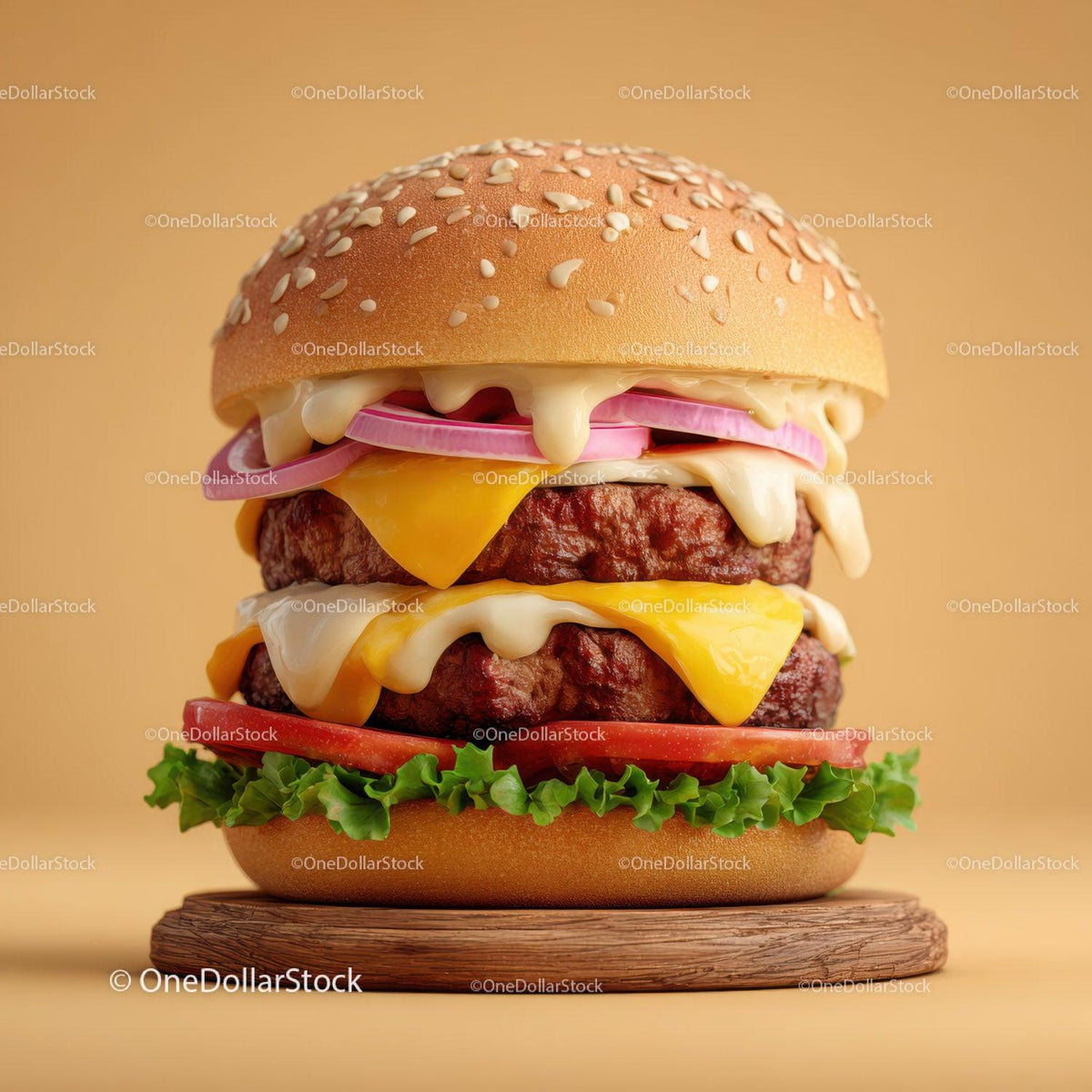 Gourmet Cheeseburger with Cheese Lettuce Tomato Red Onions Stock Photo Bundle preview 21
