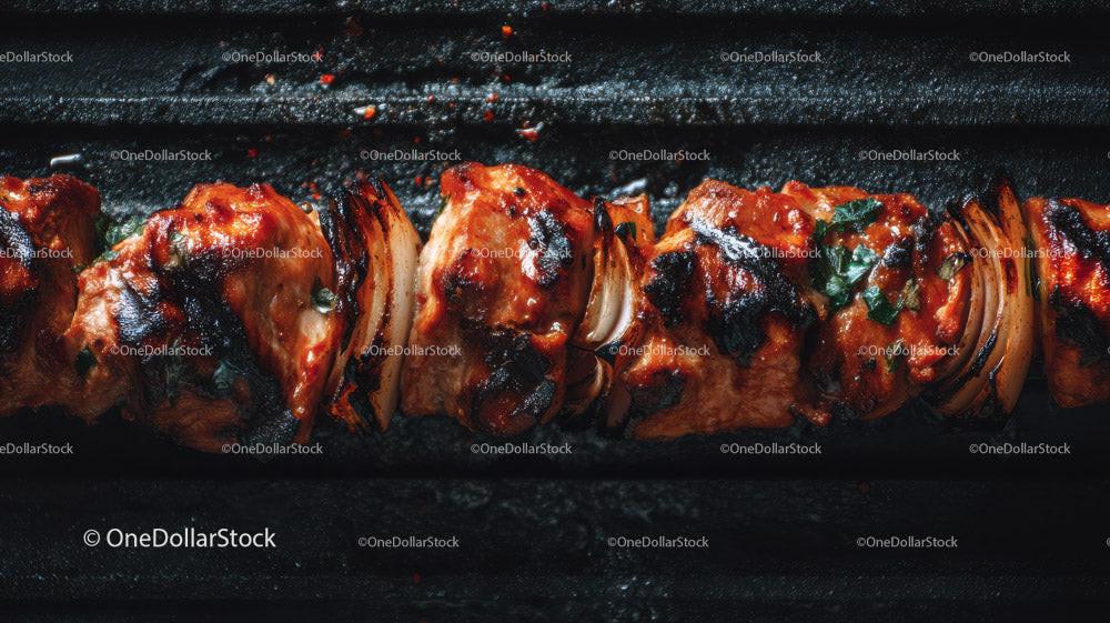 Juicy Grilled Meat Skewers with Charred Edges on Open Flame Stock Photo Bundle preview 35