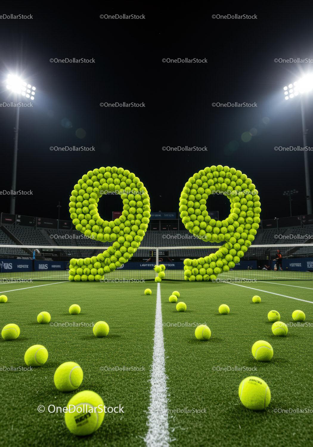 Tennis Balls Forming Number Ninety Nine on Court