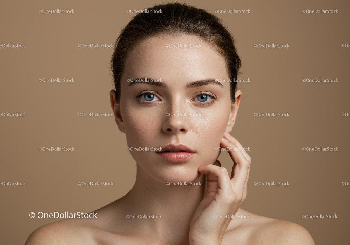 Elegant Young Woman Portrait with Blue Eyes and Flawless Skin