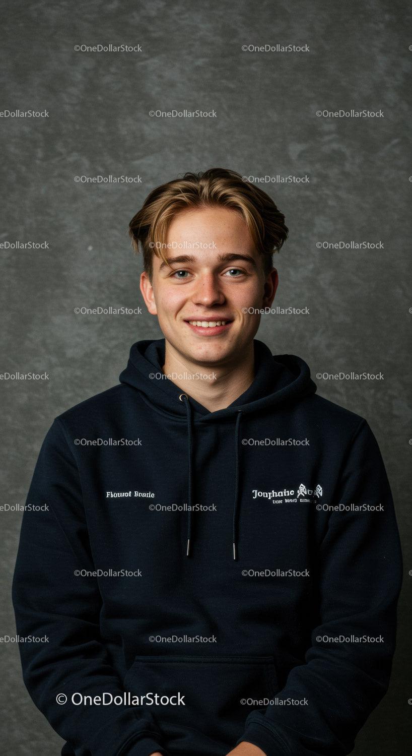Portrait of a Smiling Teenage Boy in Casual Hoodie