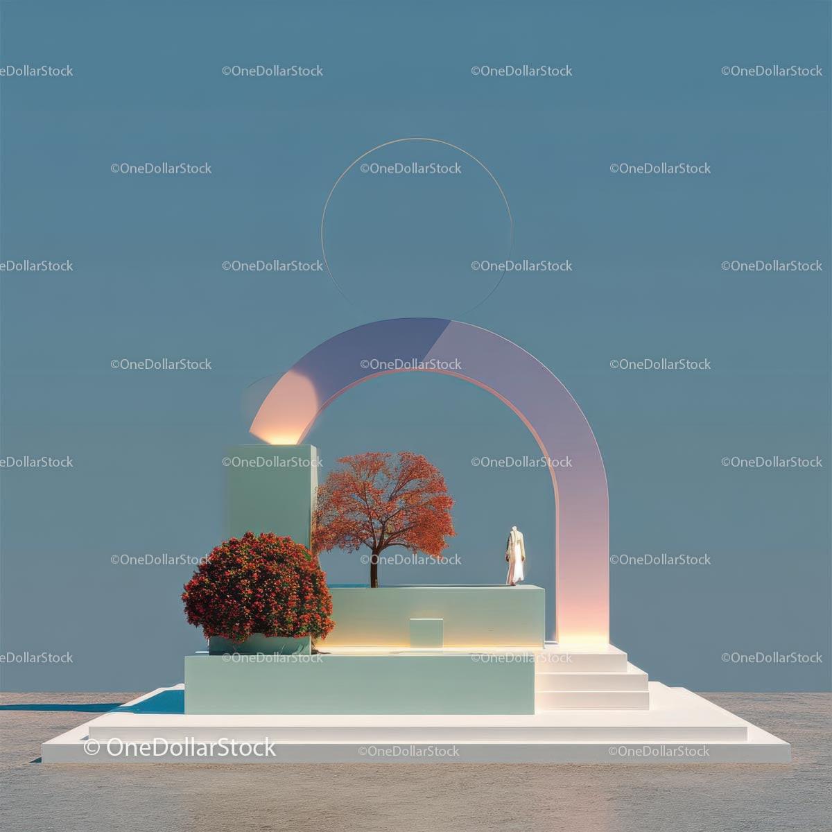 Futuristic Abstract Landscape with Vibrant Red Trees Stock Photo Bundle creative preview 4