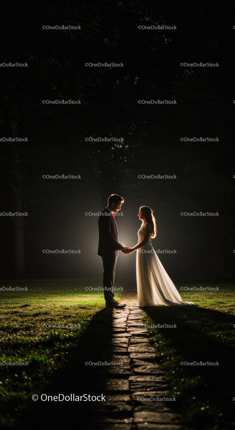 Couple Holding Hands on a Pathway at Night