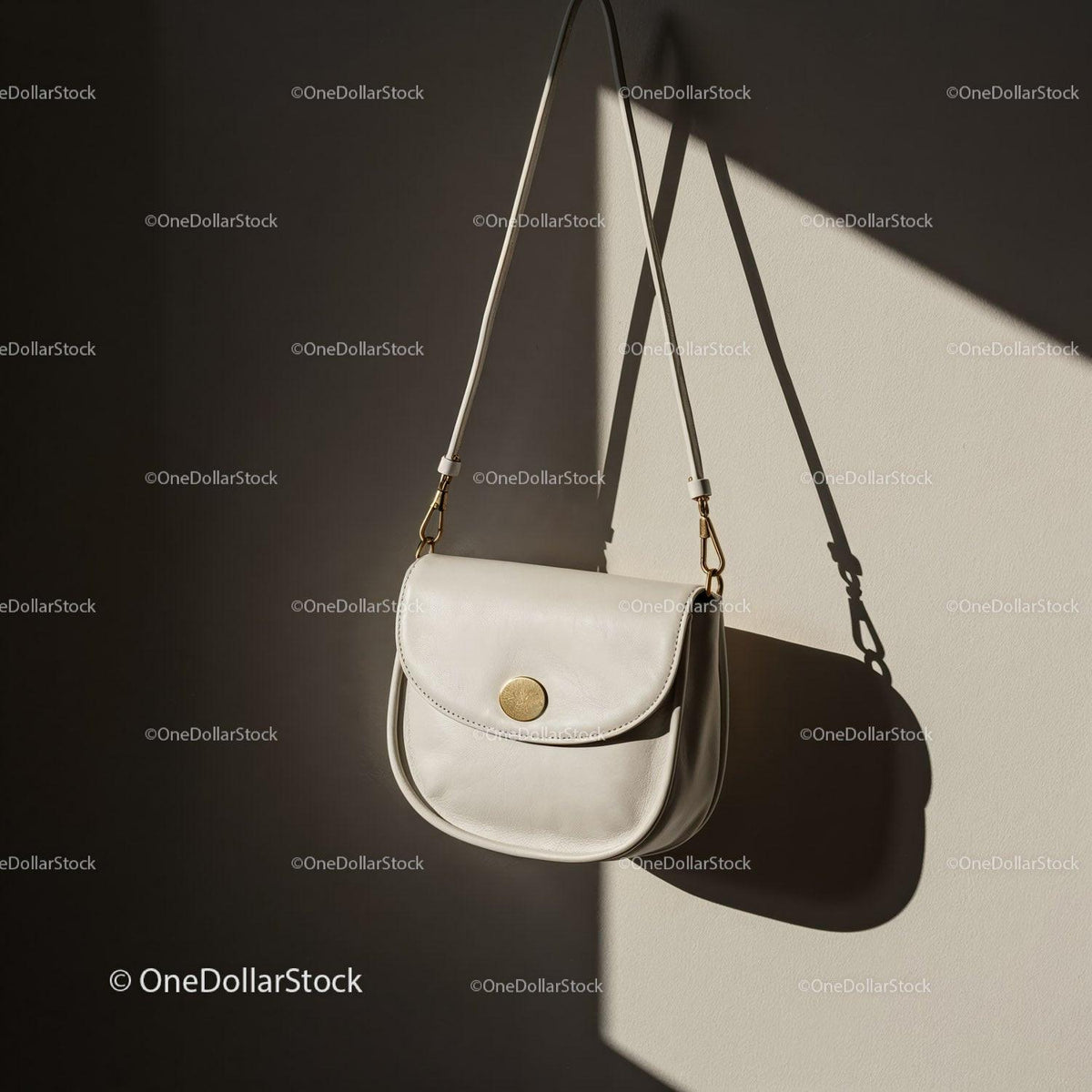 Minimalist white leather shoulder bag with gold details JPG Mockup Image preview