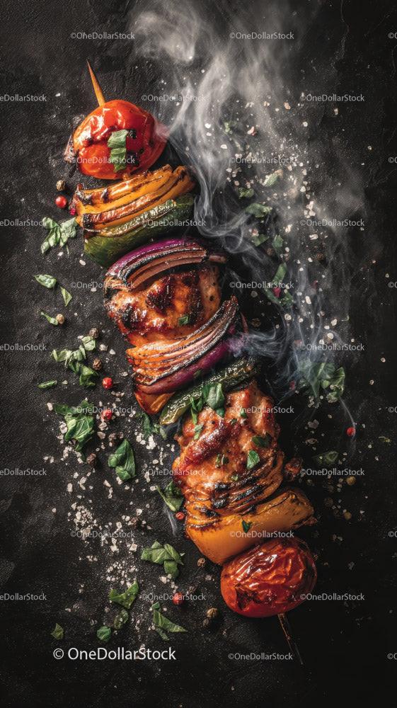 Juicy grilled chicken skewers with onion on barbecue Stock Photo Bundle preview 10