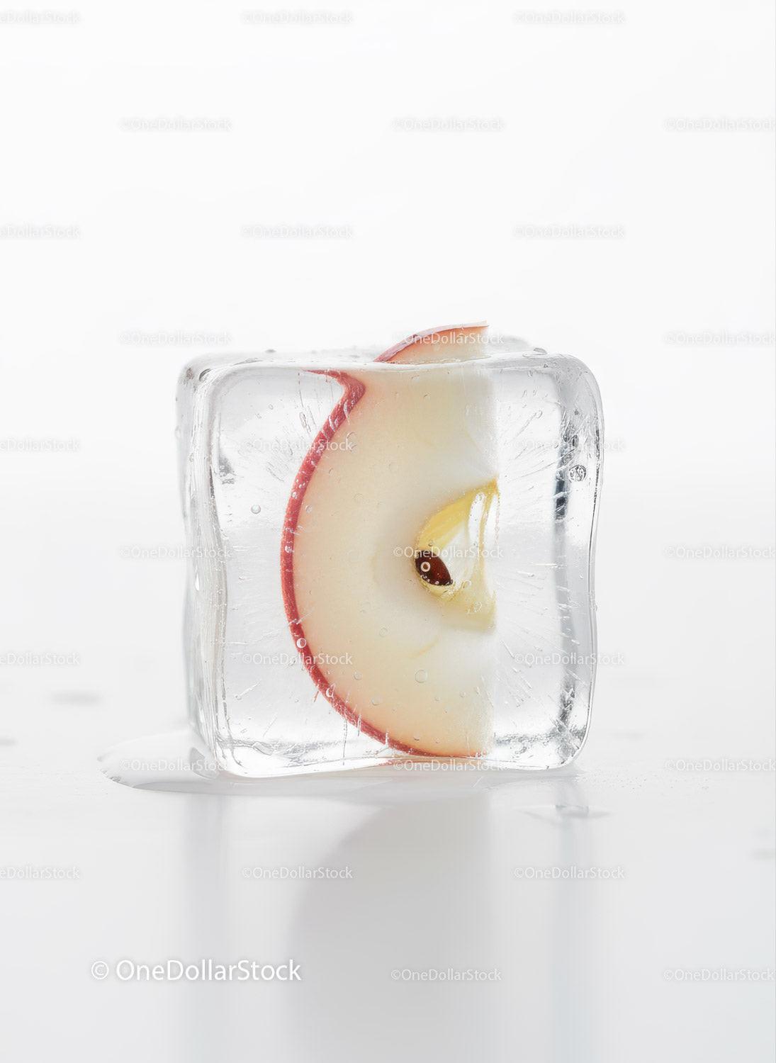 Fresh Apple Slice Frozen Inside Melting Ice Cube