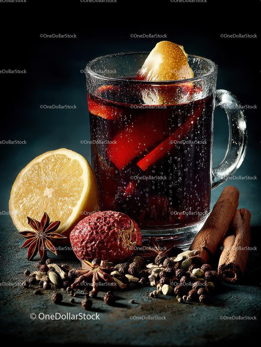 Cozy Mulled Wine with Spices and Citrus Garnish Stock Photo Bundle preview 12