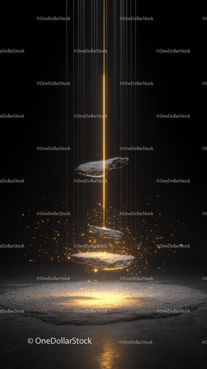 Futuristic Cosmic Energy with Floating Rocks and Light Beam