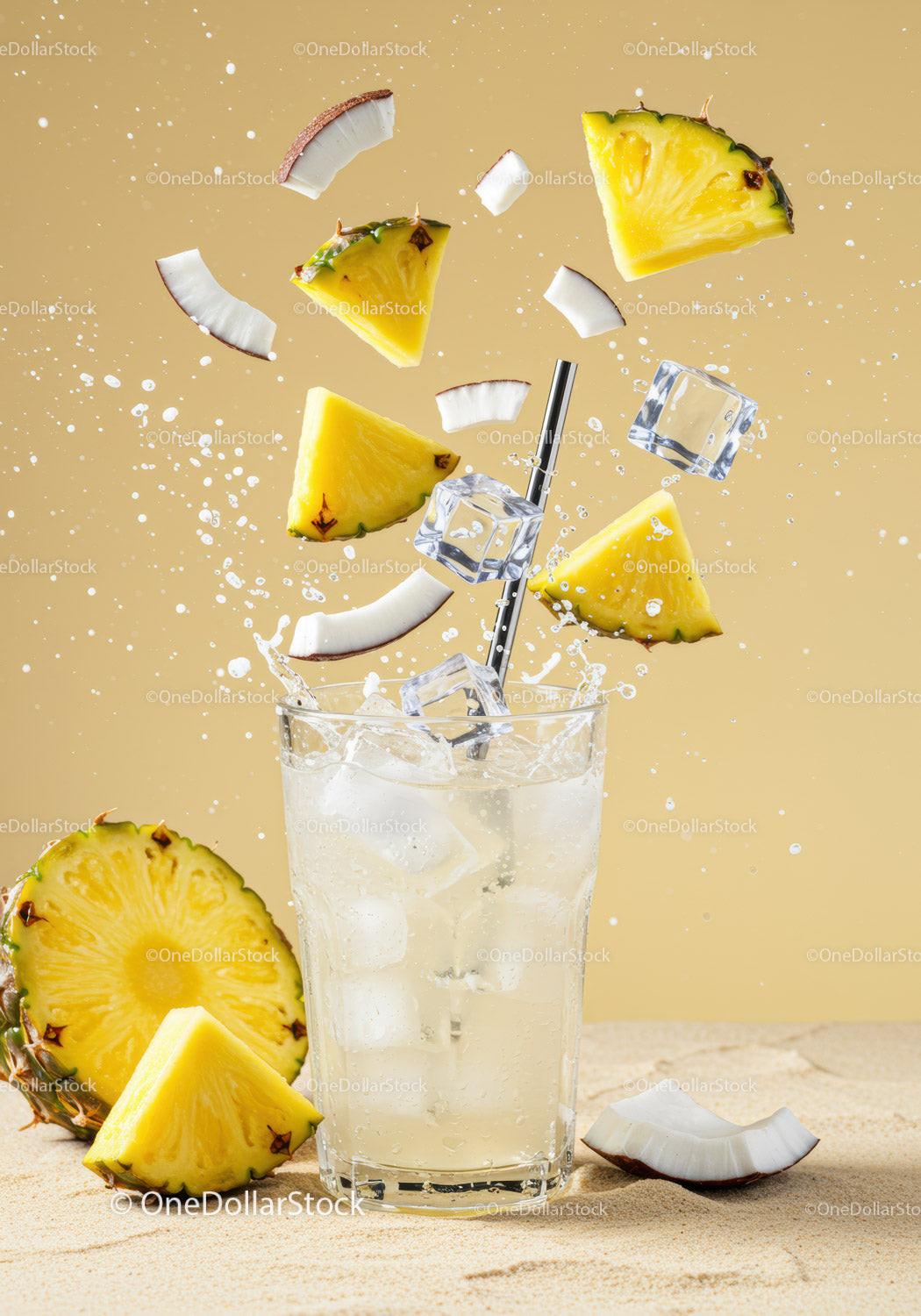 Refreshing tropical drink with pineapple coconut splash