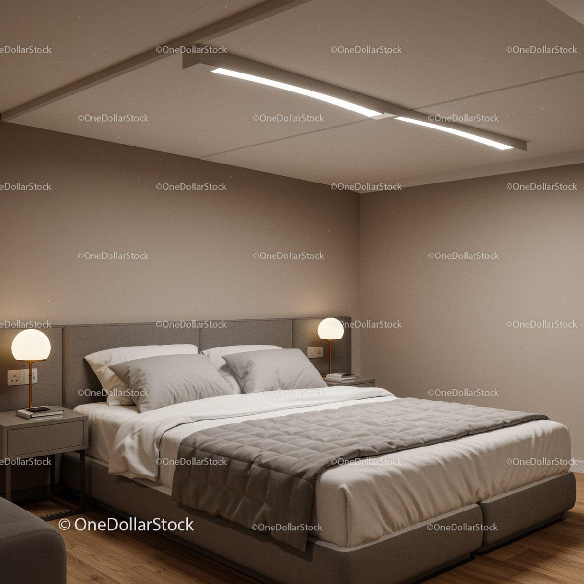 Modern Bedroom With Cozy Bed and Soft Lighting for Comfortable Rest