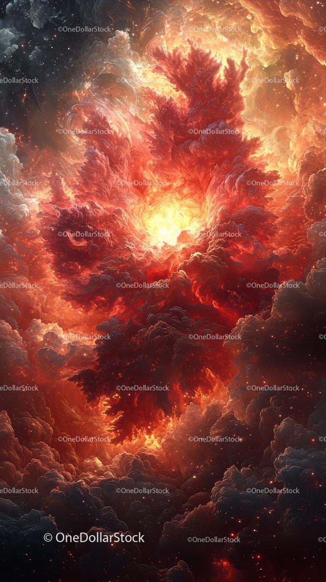 Vivid Cosmic Explosion in Deep Space with Fiery Nebula
