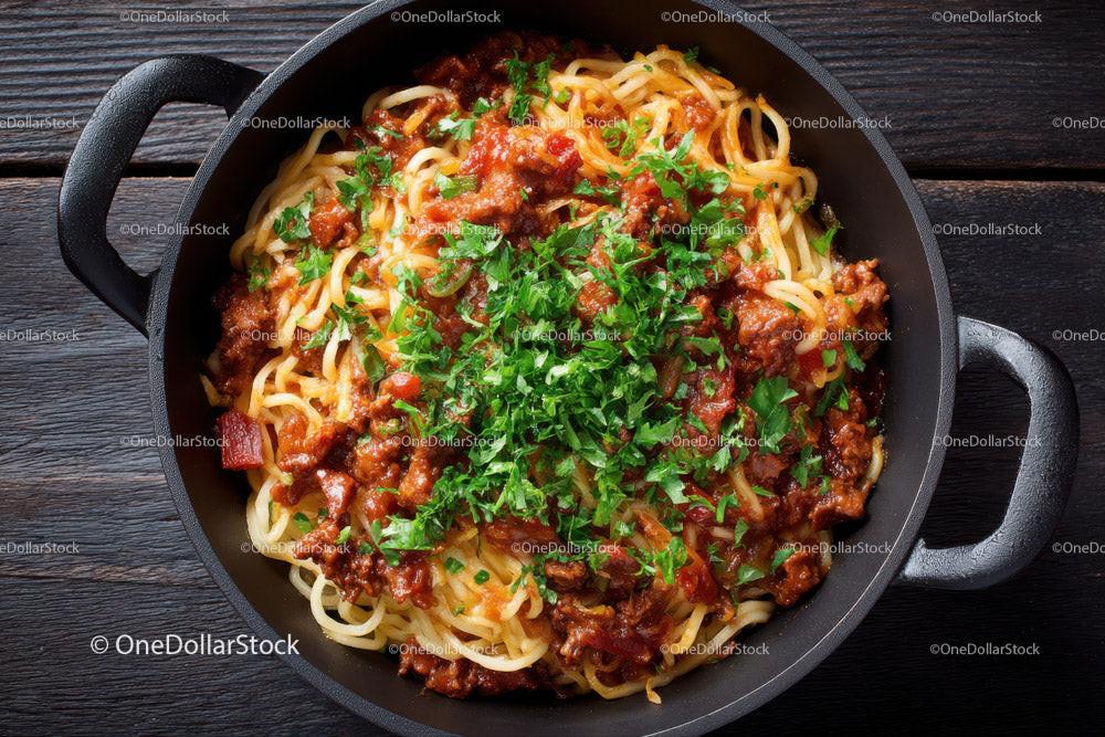 Beef and Mushroom Pasta in a Cast Iron Skillet with Cherry Tomatoes Stock Photo Bundle preview 14