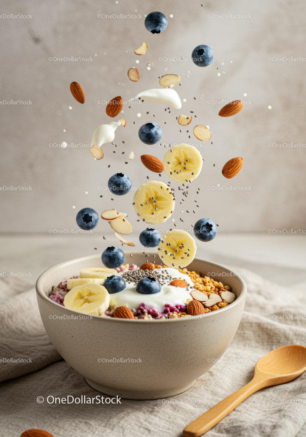 Healthy breakfast bowl with fresh fruit and nuts