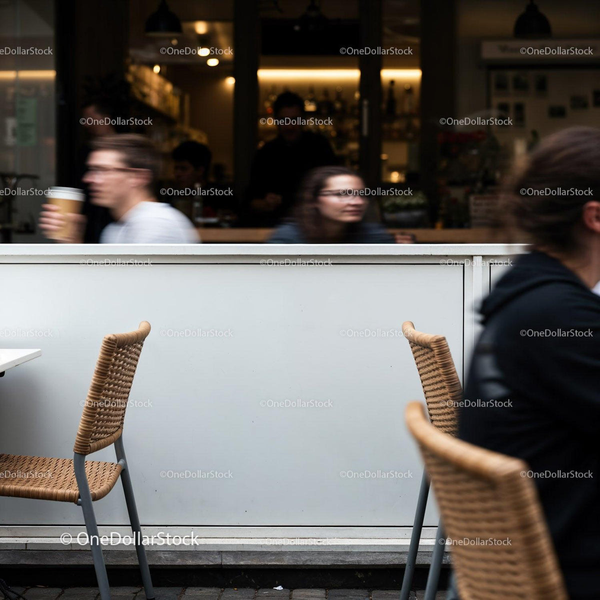 Blurred motion at a modern urban cafe window JPG Mockup Image preview
