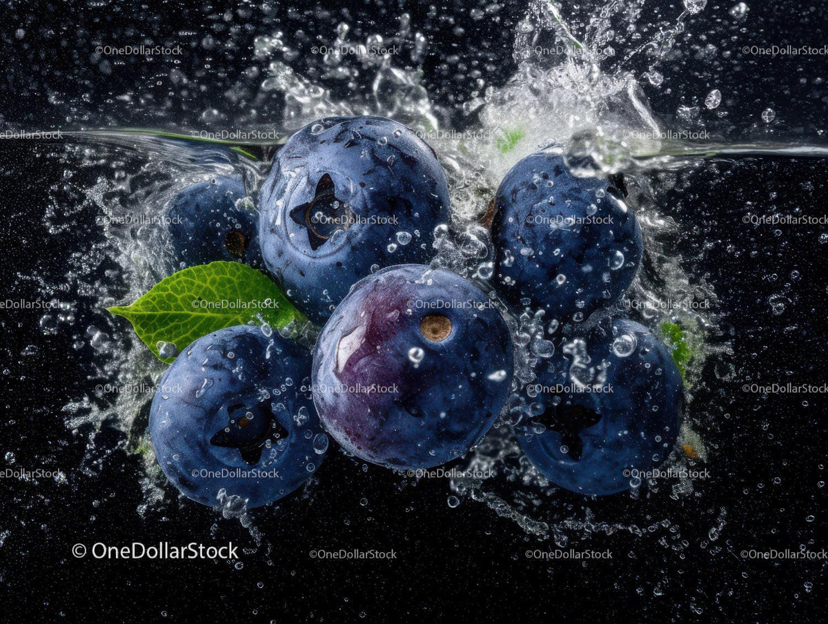 Fresh Blueberries with Water Splash in Vibrant Aquatic Scene