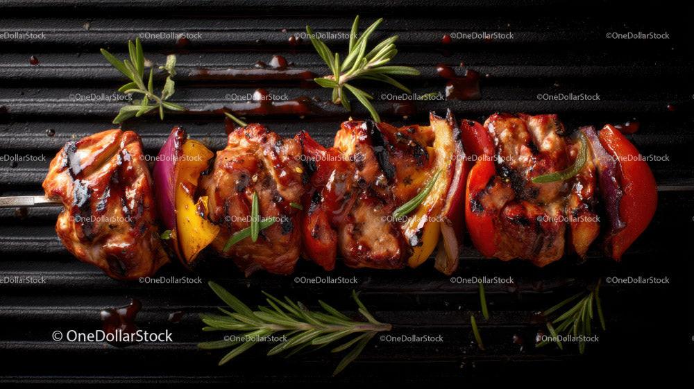 Juicy grilled chicken skewers with onion on barbecue Stock Photo Bundle preview 8
