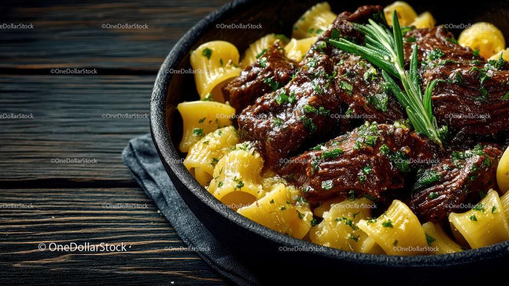 Hearty Beef and Cherry Tomato Pasta in Rustic Skillet Stock Photo Bundle preview 22