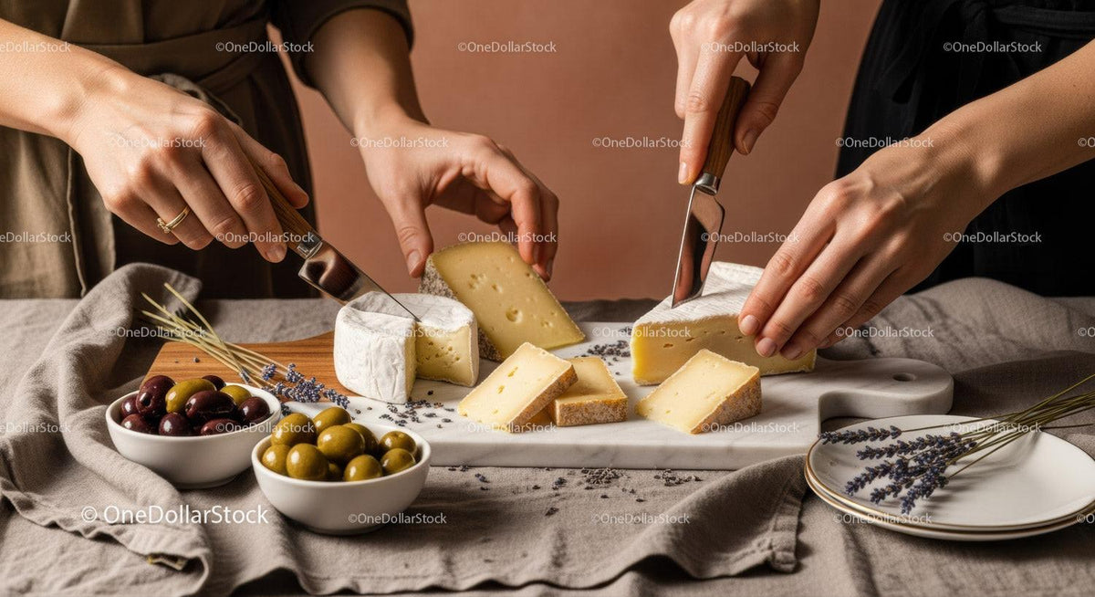 Cheese Platter with Olives on Rustic Table for Gourmet Tasting Experience