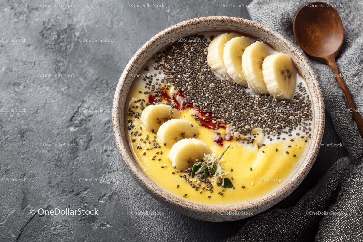 Delicious Tropical Smoothie Bowl with Banana and Chia Seeds Stock Photo Bundle preview 13