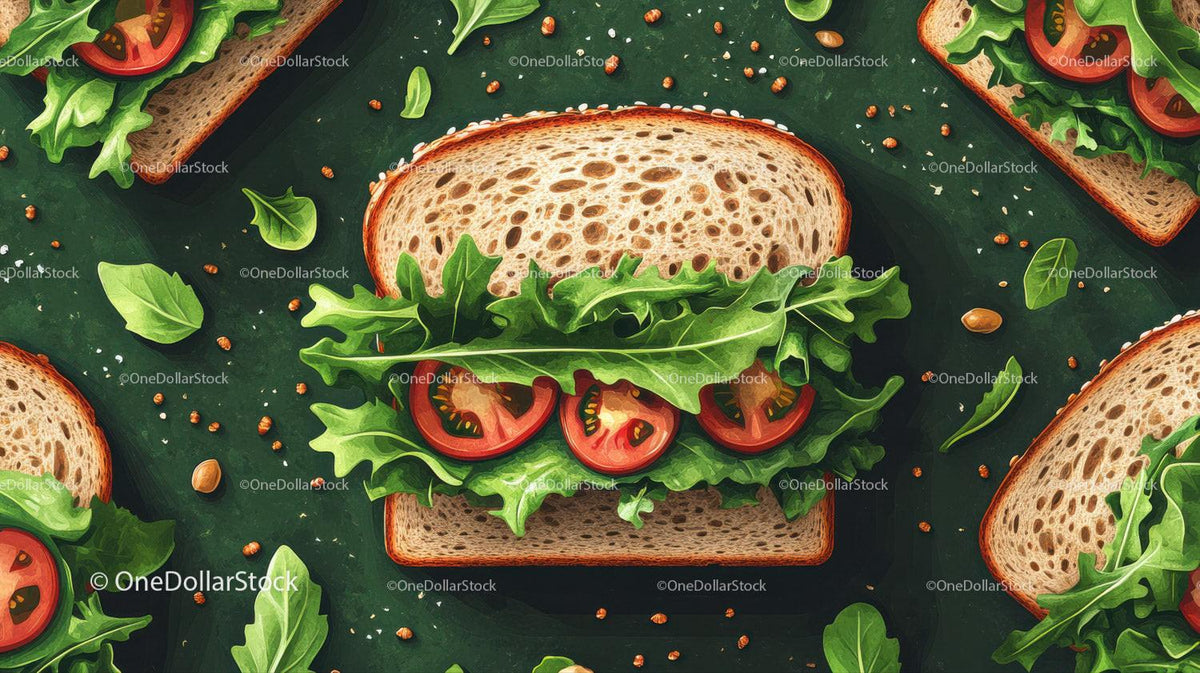 Vegetarian Sandwich with Lettuce Tomatoes on Whole Grain Bread