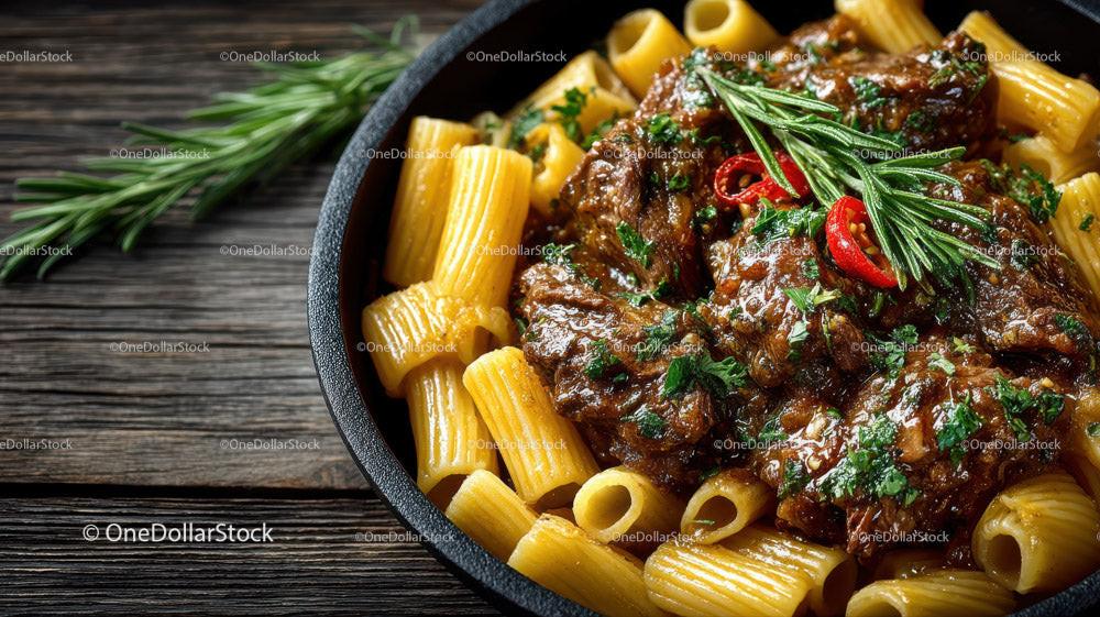 Hearty Beef and Cherry Tomato Pasta in Rustic Skillet Stock Photo Bundle preview 15